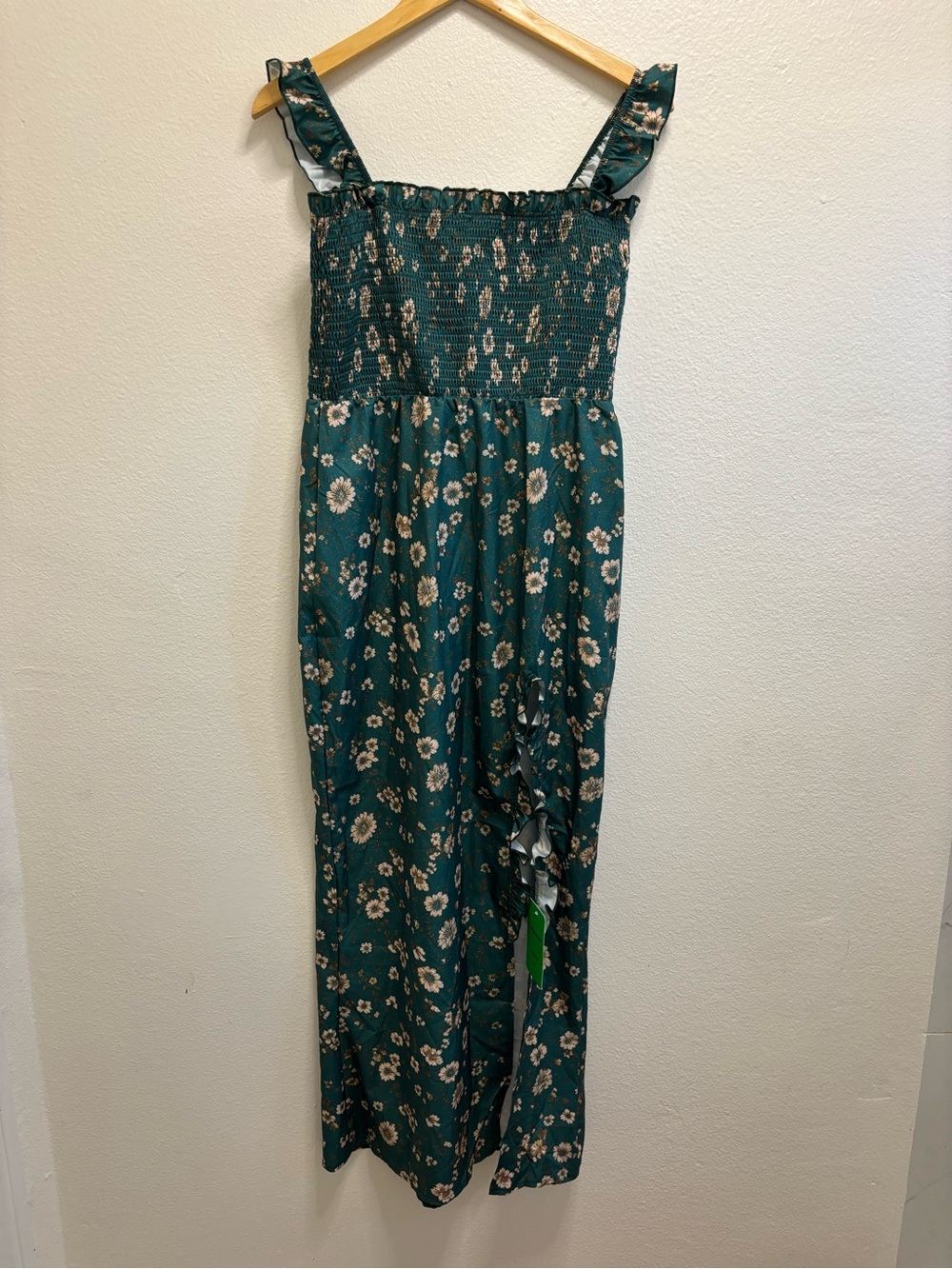 Macy's Teal Floral Midi Dress with Ruffle Straps